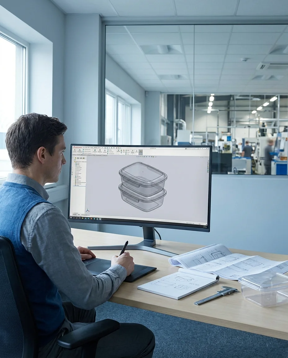 Packaging engineer reviewing a container design