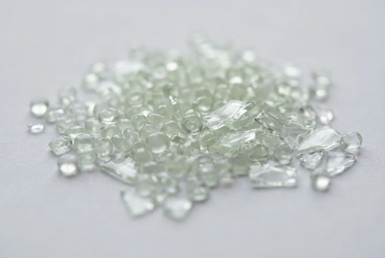 Clean plastic resin granules ready for reprocessing into food packaging