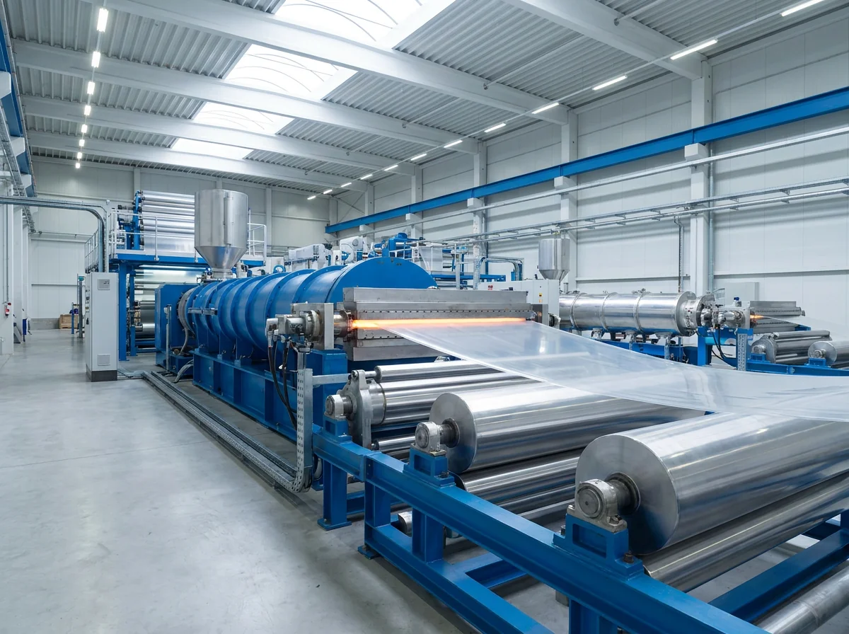 Sheet extrusion line forming plastic film