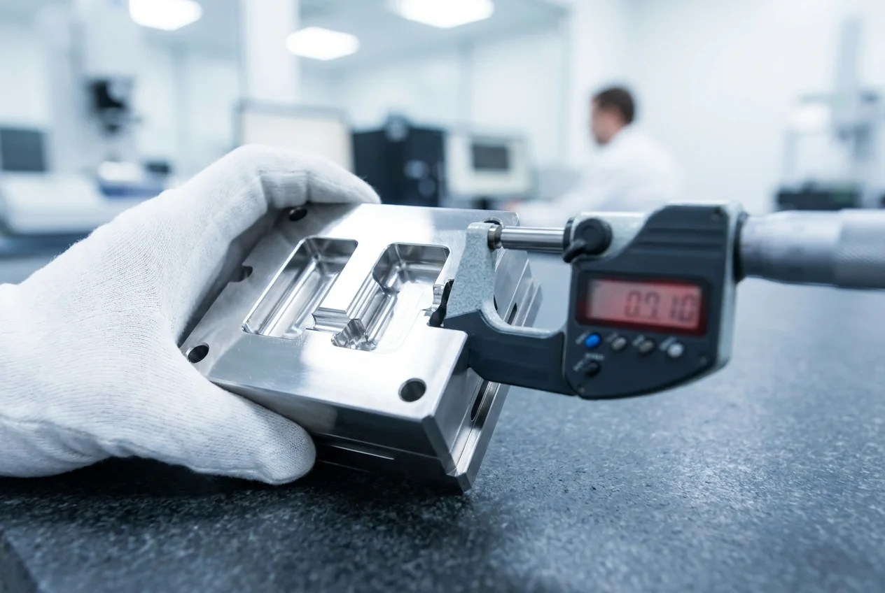 Precision mold cavity measured with a digital micrometer on a metrology plate